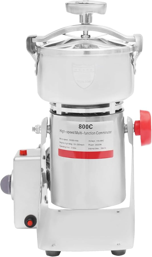 800g Electric Grain Mill Grinder with High-pressure Cover High Speed 3500W Commercial Grinders, Stainless Steel Machine for Dry Grains, Coffee, Corn (800g/1.8lbs - B)