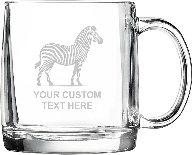 Zebra, Personalized 12.5 oz Polar Camel Glass Coffee Desk Mug – Custom Laser Engraved Clear Cup for Tea, Espresso, Latte, Whiskey - Microwave Safe/Made in USA