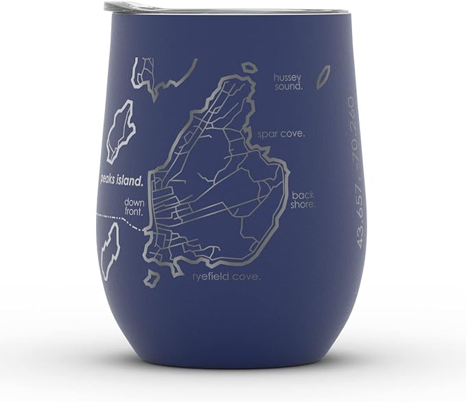 Well Told Engraved Portland Maine Map Insulated Wine Tumbler, Etched Stainless Steel Cup (12 oz, Midnight Blue) City Map Insulated Tumbler, Custom Insulated Tumbler, Outdoor Drinkware