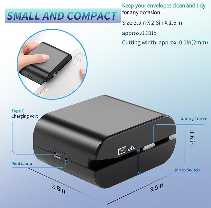 Rechargeable Electric Letter Opener - Automatic Letter Opener Envelope Slitter, Electric Envelope Opener, Letter Opener Envelope Slitter for Universal Mail and Envelopes