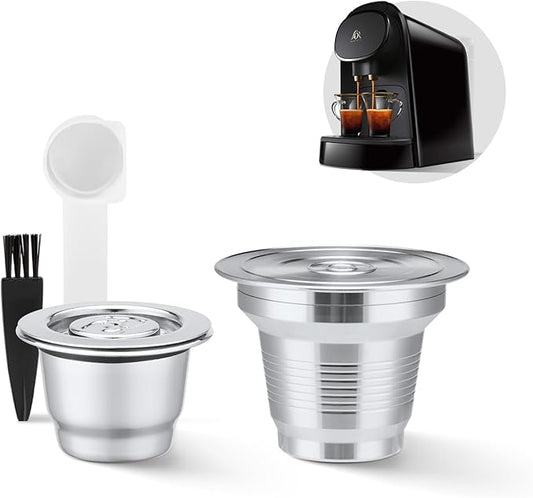 2 Pcs Reusable Stainless Steel Coffee Capsules Compatible with L'OR Barista LM8012 / 60, Refillable Coffee Pods Metal L'or Espresso Pods(Big & Small)