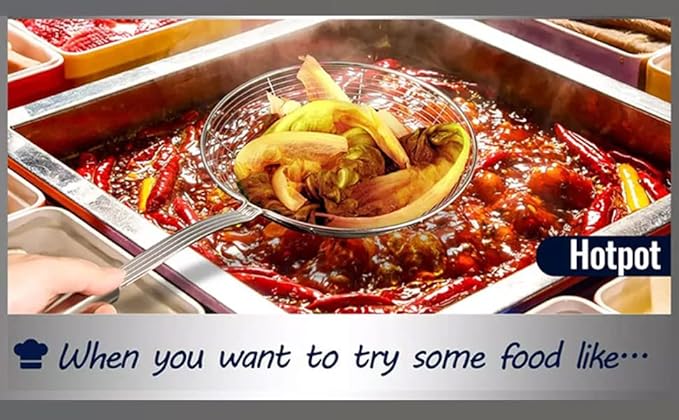 Diameter 14 cm Stainless Steel Deep Fry Net Spoon Oil Strainer for Kitchen - Frying Spoon for Puri & Poori Strainer Kitchen Utensil for Frying, Cooking & Straining Tool Steel Handle