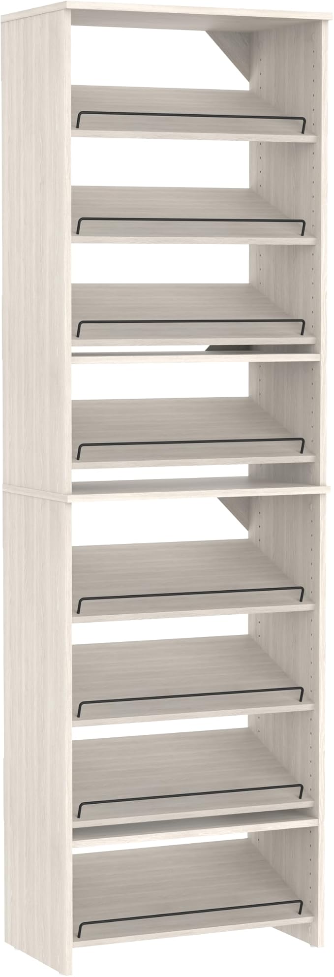 ClosetMaid SuiteSymphony 25-Inch Shoe Shelf Tower, (2) 4-Shoe Shelf Packs (Creating 8-Shoe Shelves Total), White Timber