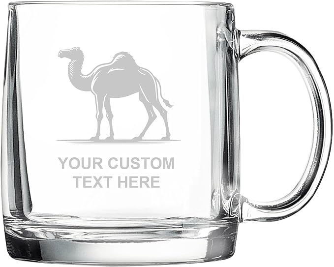 Camel, Personalized 12.5 oz Polar Camel Glass Coffee Desk Mug – Custom Laser Engraved Clear Cup for Tea, Espresso, Latte, Whiskey - Microwave Safe/Made in USA