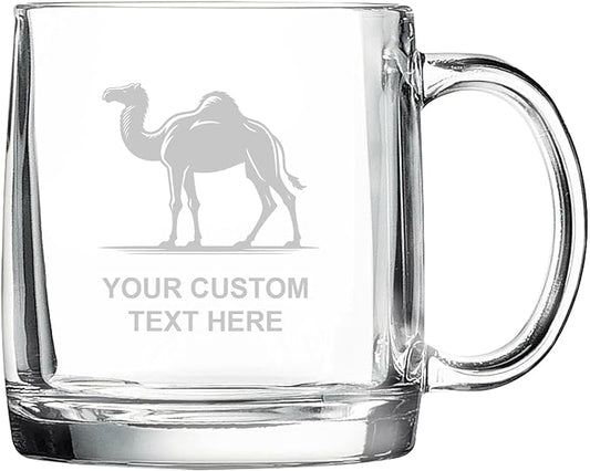 Camel, Personalized 12.5 oz Polar Camel Glass Coffee Desk Mug – Custom Laser Engraved Clear Cup for Tea, Espresso, Latte, Whiskey - Microwave Safe/Made in USA
