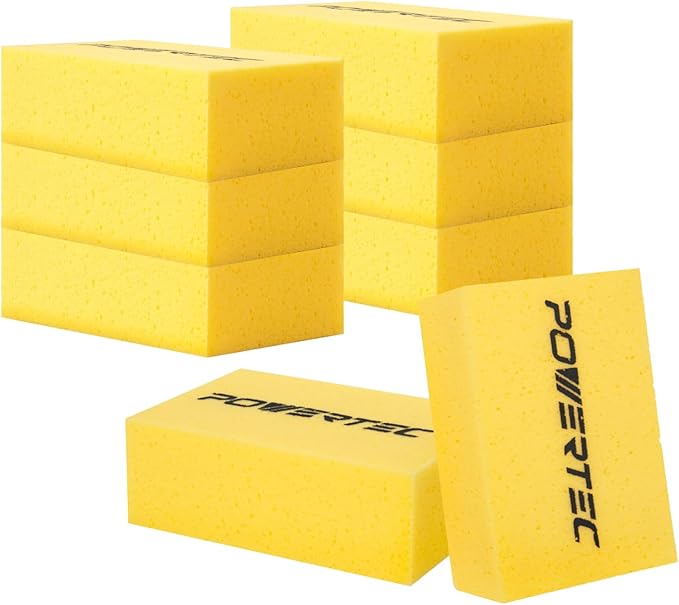 POWERTEC Large Square Grout Sponge – Professional Tile Grout Removal Cleaning Sponge – Heavy-Duty Absorbent Sponges, Multi-Purpose Cleaning Tool for Floors, Kitchen, and Bathroom – 8PK (72106-P2)