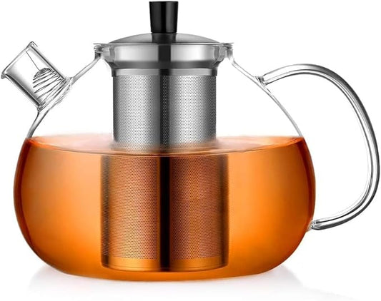 67oz XL Large Glass Teapot with Infuser Stovetop Safe, Tea Pots for Loose Tea Glass, Glass Tea Kettle for Stove Top, Clear Teapot with Strainer for Loose Tea (2000 ml)