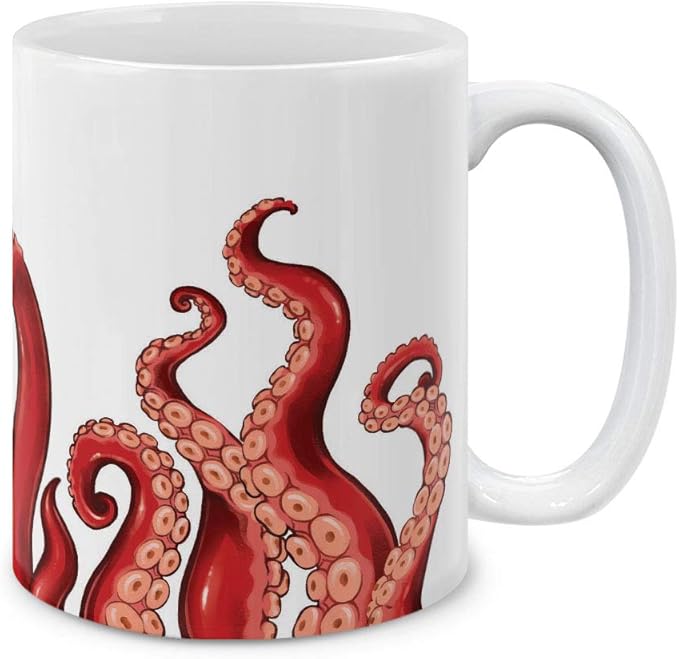 MUGBREW Kraken Octopus Tentacles Red Ceramic Coffee Mug Tea Cup Fun Novelty, 11 OZ