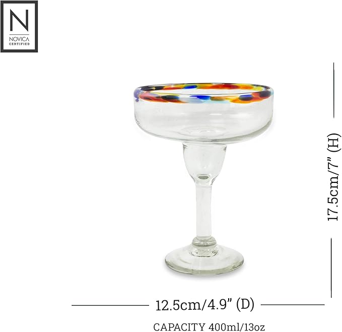NOVICA Artisan Handmade Blown Glass Margarita Clear Multicolor Mexico Tableware Drinkware 'Confetti Path' (set of 6)