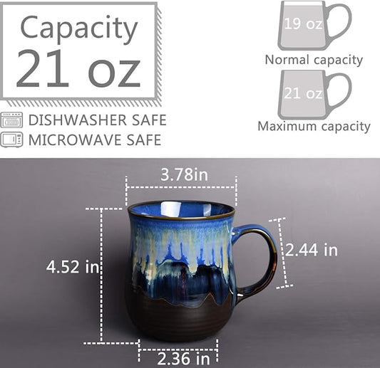 Bosmarlin Large Ceramic Coffee Mug, Blue Big Tea Cup for Office and Home, 21 Oz, Dishwasher and Microwave Safe, 1 PCS