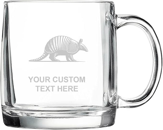 Armadillo, Personalized 12.5 oz Polar Camel Glass Coffee Desk Mug – Custom Laser Engraved Clear Cup for Tea, Espresso, Latte, Whiskey - Microwave Safe/Made in USA