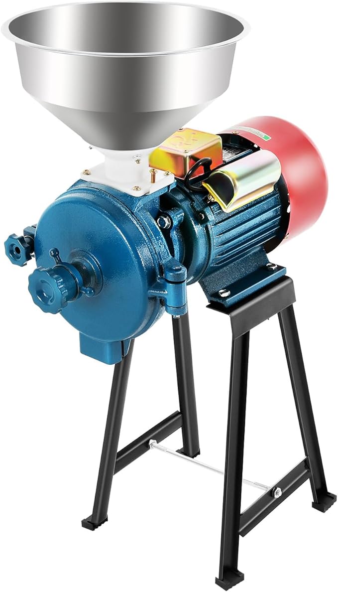 2200W Electric Grain Grinder Mill, 110V Commercial Dry Grinder for Corn Rice Wheat Spices Coffee, 60-120lbs/h Stainless Steel Mill with Adjustable Knob, for Home Kitchen Pharmacy Supermarket Use