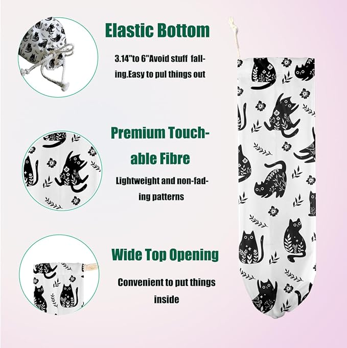 2 Pcs Cat Plastic Bag Holder, Floral Plastic Bag Holders for Grocery Bags, Reusable Large Grocery Bags Storage Dispenser for Home Kitchen Pantry Decor, Cute Cats Gifts for Women Mom Cat Lovers