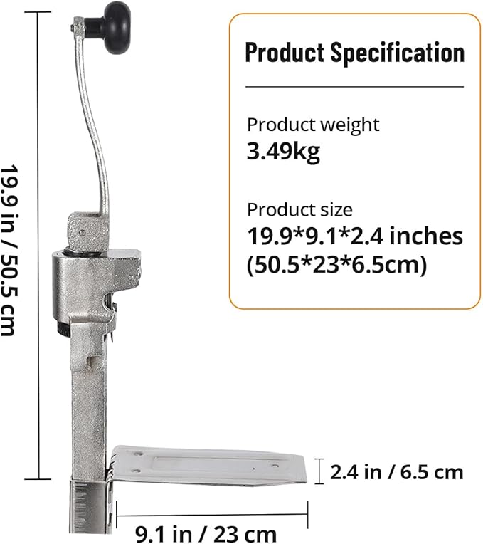 GarveeHome 11.8”/30 cm Manual Table Can Opener, Heavy Duty Commercial Countertop Can Opener with 3 Spare Blades, with Stainless Steel Blade and Plated Steel Base, Cast Iron