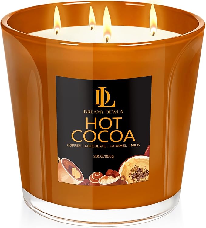 Large Christmas Candle Hot Cocoa Scented, 4 Wick Natural Soy Candles for Home Scented, 30oz Big Holiday Candle Long Lasting, Home Kitchen Scent Candles Christmas Gifts for Women Men