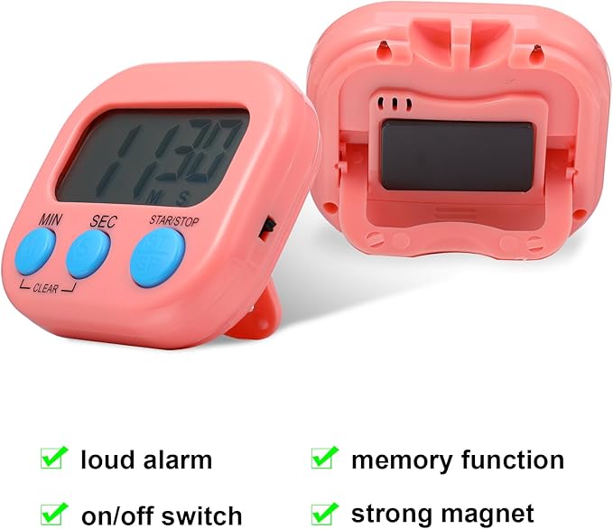 Weewooday 30 Pcs Magnetic Digital Timers for Classroom Multi Function Electronic Kitchen Timer Large Digits Countdown Stopwatch Loud Alarm for School Learning Cooking Study Work Game (10 Colors)