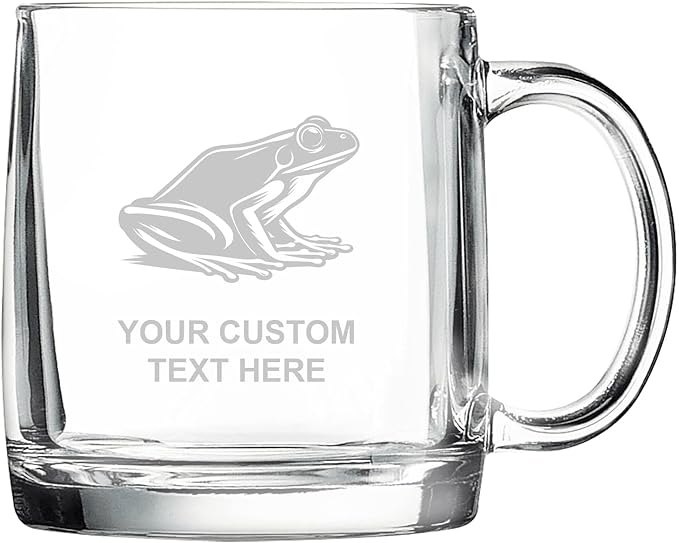 Frog, Personalized 12.5 oz Polar Camel Glass Coffee Desk Mug – Custom Laser Engraved Clear Cup for Tea, Espresso, Latte, Whiskey - Microwave Safe/Made in USA