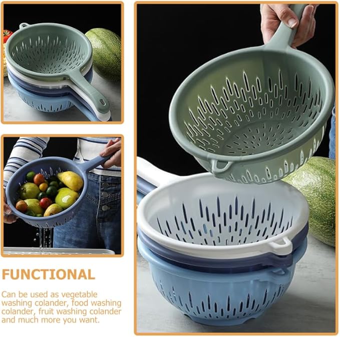 Handheld Drain Sieve 4-Pack Plastic Colanders with Handles for Efficient Fruit and Vegetable Washing Kitchen Strainers