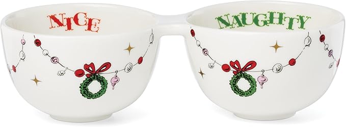 Lenox 898095 Merry Grinchmas Naughty or Nice Double Dip Bowl, Christmas Dish, Festive Holiday Serveware