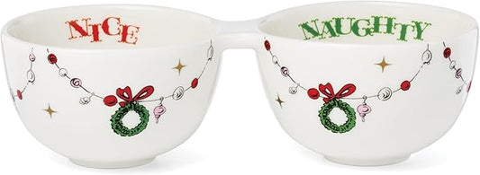 Lenox 898095 Merry Grinchmas Naughty or Nice Double Dip Bowl, Christmas Dish, Festive Holiday Serveware