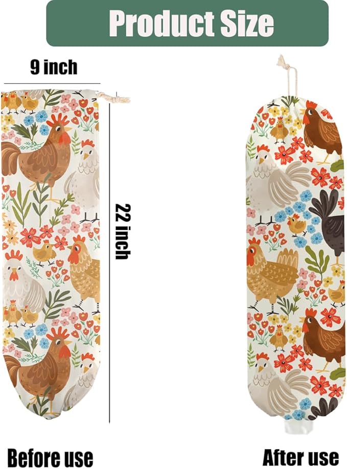 Chicken Gifts Plastic Bag Holder, Flower Wall Mount Grocery Bag Holder for Plastic Bags, Large Washable Grocery Bags Storage Dispenser for Home Kitchen Pantry Decor, Funny Chicken Gifts for Women Mom