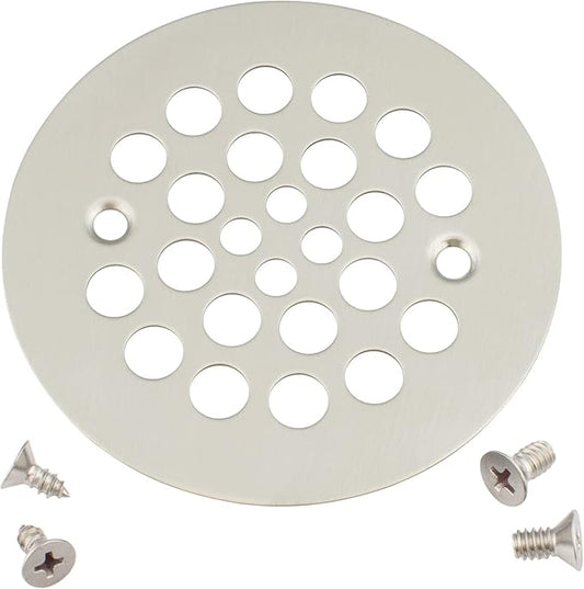 Artiwell 4-1/4“ Shower Strainer Drain Trim Set, Screw-in Shower Strainer Drain Cover, Plastic-Oddities Style Replacement Strainer Grid,Machine & Self-Tapping Screws Included (Brushed Nickel)