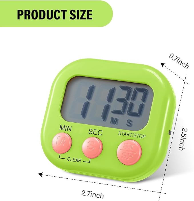 Weewooday 30 Pcs Magnetic Digital Timers for Classroom Multi Function Electronic Kitchen Timer Large Digits Countdown Stopwatch Loud Alarm for School Learning Cooking Study Work Game (10 Colors)