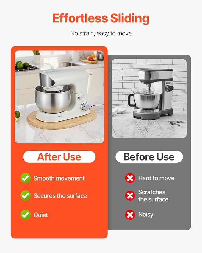 VEVOR Mixer Slider Mat for Tilt Head Kitchen Aid 5.5-8 Qt Stand Mixer, kitchenaid Mixer Slider with PTFE Feet, Kitchen Countertop Storage Accessories Moving Tray attachments (Natural Wood)