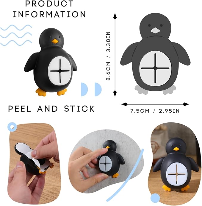 vizuzi Penguin Kitchen Towel Self Adhesive Silicone Hooks Holder for Tea or Dishwashing Towel, Washcloths, Loofah, for Bathrooms, Shower, Kitchens, Garages, RV, Camper, Cabinet, Sink, Dishwasher VOV