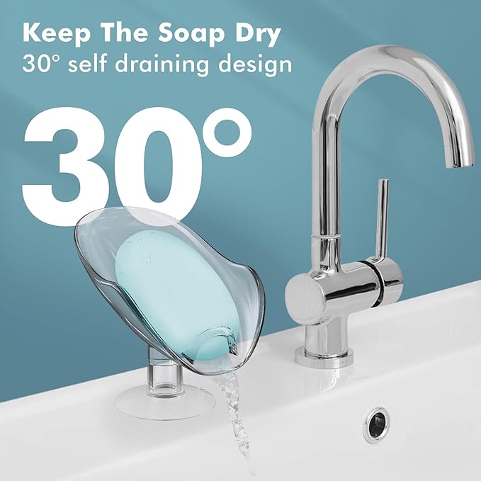 NPET Not Punched Self Draining Plastic Soap Dish Holder with Enlarged Suction Cup,Portable Soap Tray for Bathroom Shower, Kitchen Sink, Save Space and Soap (1, 1 Clear)