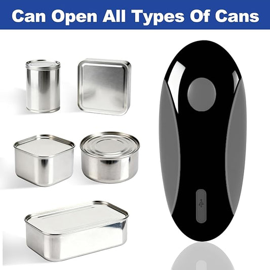 Rechargeable Electric Can Opener for Seniors with Arthritis, Handsfree Automatic Can Opener Electric with Smooth Edge, Magnet Lid Lifter, Fits Almost Can Sizes, Can Opener for Kitchen (Black & Grey)
