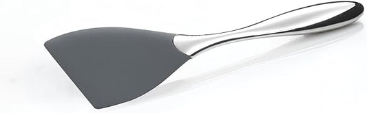 Nambé Curvo Spatula 12-Inch Slanted - Heat-Resistant Silicone Head with Balanced Stainless Steel Handle, Ideal for Cooking, Mixing & Baking Tasks - Modern Kitchen Utensil Design