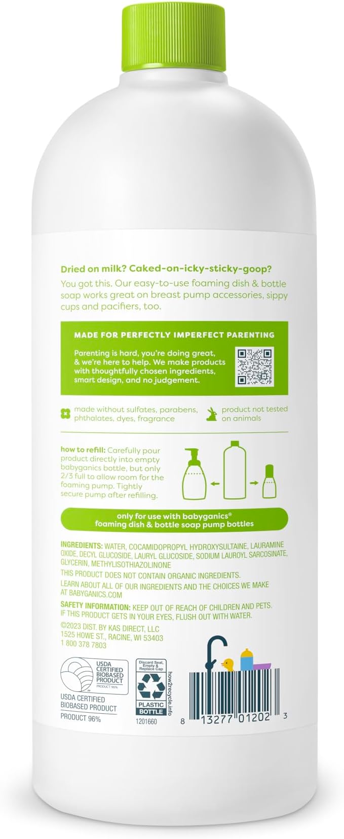 Babyganics Foaming Dish & Bottle Soap, Fragrance Free, Plant-Derived Cleaning Power, Removes Dried Milk, 32 Fl Oz (Pack of 2), Packaging May Vary