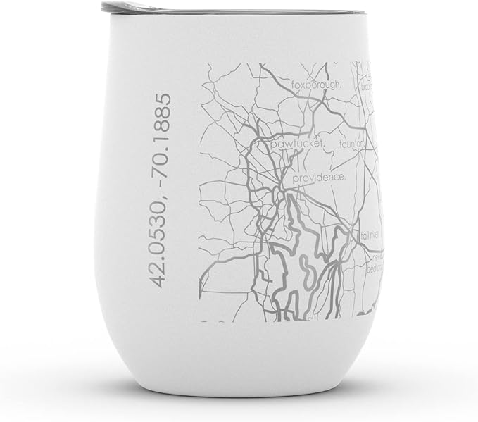 Well Told Engraved Cape Cod Massachusetts Map Insulated Wine Tumbler, Etched Stainless Steel Wine Tumbler (12 oz, White) City Map Insulated Tumbler, Custom Insulated Tumbler, Outdoor Drinkware