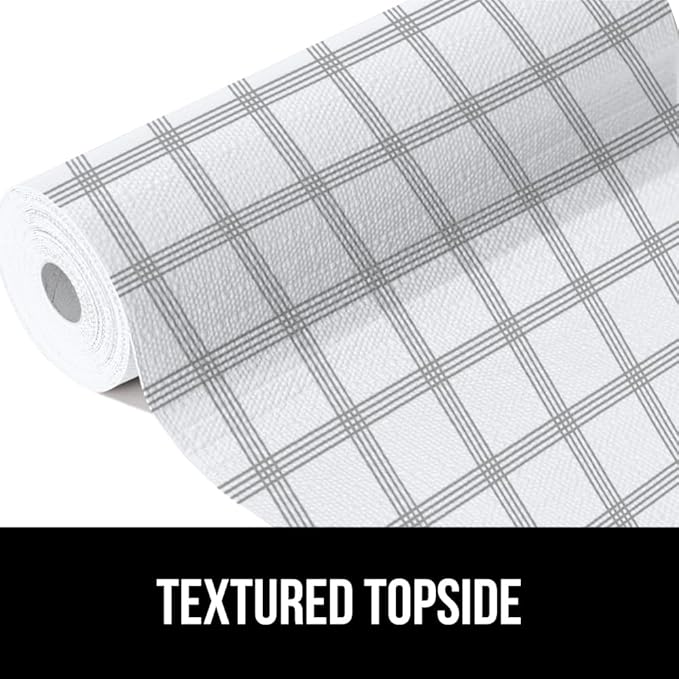 GORILLA GRIP DripGuard Shelf Liner, Non Adhesive Drawer and Kitchen Cabinet Protector, Slip Resistant BPA Free Smooth Surface Plastic Liners for Cabinets, Bathrooms, Closets, 12x240 Inch, White Stripe