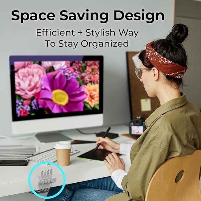 BLACK+DECKER 4 Pack Magnetic Cable Clips w/Metal Plate, Adhesive Wire Holder Keeper Organizer for Home Office Phone Car Wall Desktop Nightstand