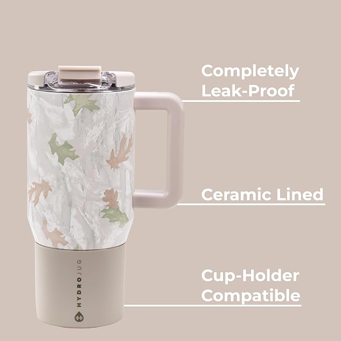 HydroJug Coffee Traveler 20 oz - Leak-Resistant, Ceramic-Lined Insulated Travel Coffee Mug for Hot or Cold Drinks with Flip Lid & Handle, Dishwasher Safe Coffee Tumbler, Camo