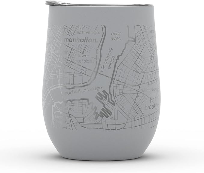 Well Told Engraved New York City Map Insulated Wine Tumbler, Etched Stainless Steel Cup (12 oz, Dockside Gray) City Map Insulated Tumbler, Custom Insulated Tumbler, Outdoor Drinkware