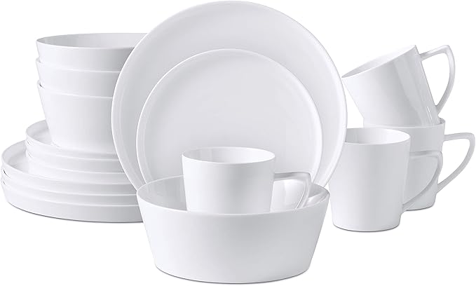 Bone China Cone Shape, Elegance White 16pc Dinnerware Set