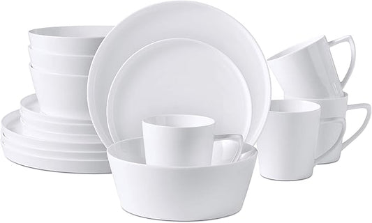 Bone China Cone Shape, Elegance White 16pc Dinnerware Set