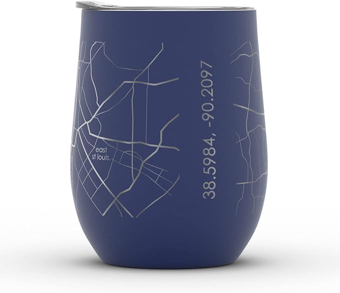 Well Told Engraved St. Louis Missouri Map Insulated Wine Tumbler, Etched Stainless Steel Cup (12 oz, Midnight Blue) City Map Insulated Tumbler, Custom Insulated Tumbler, Outdoor Drinkware