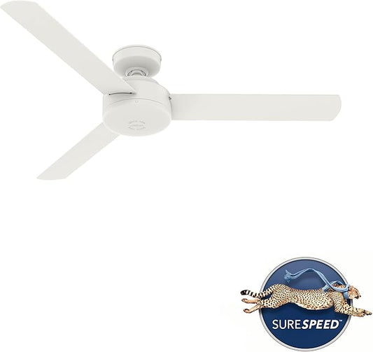Hunter 52 inch Indoor Ceiling Fan No Light - White Modern Ceiling Fan without Light, 3 Blades, Standard Mount, For Bedroom, Living Room, or Kitchen, Wall Control - Presto 50811, Matte White