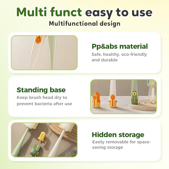 5-in-1 Bottle Cleaning Brush Set, Multifunctional Household Cleaning Kit with Long Flexible Scrubber,for Narrow Mugs, Stainless Steel Cups, Baby Bottles and Tumbler (White, 2 pcs)