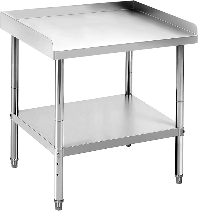 24x28x30 in Stainless Steel Equipment Grill Stand Table 400 LBS Capacity NSF Certified with Adjustable Legs, 2 in Edge Baffle, for Hotel, Home, Commercial Restaurant Kitchen