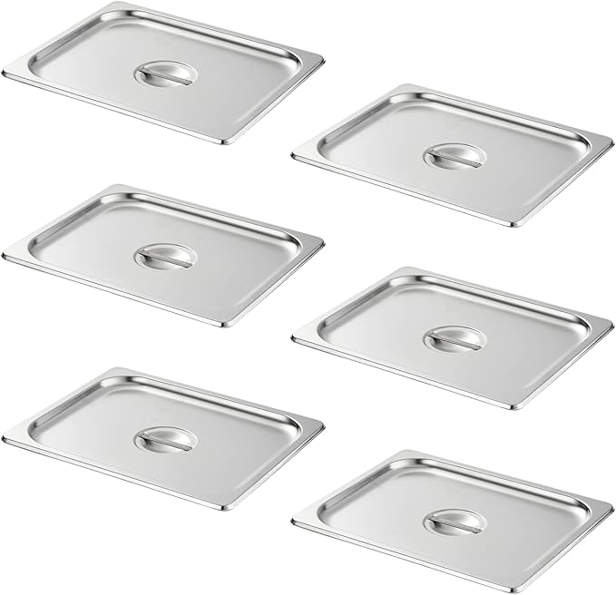 HECMAC 6-Pack 1/2 Size Hotel Pan Cover, Stainless Steel Solid Steam Table Catering Food Pan Lid with Handle