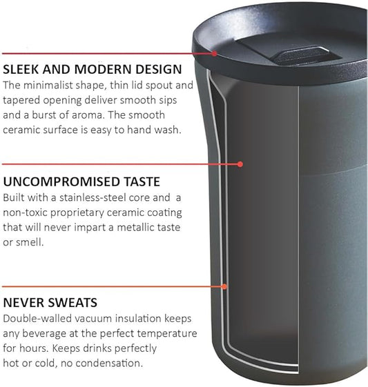 KYOCERA 12 oz Ceramic Coated Tumbler with Lid - Dark Gray