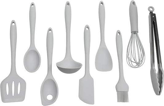 Chef Craft - Premium Silicone Kitchen Tools and Utensils Set, Non-Scratch, Withstands Temperatures up to 450°F, BPA-Free, 9 Piece Cooking Utensils Set, Gray