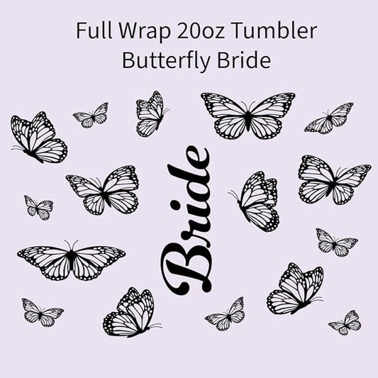 Bride Tumbler with Butterfly Wrap – 20oz Stainless Steel Cup, Bridal Shower or Bachelorette Gift for Bride-to-Be