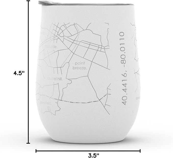 Well Told Engraved Pittsburgh Pennsylvania Map Insulated Wine Tumbler, Etched Stainless Steel Wine Tumbler (12 oz, White) City Map Insulated Tumbler, Custom Insulated Tumbler, Outdoor Drinkware