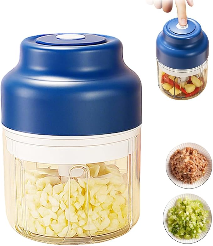 Electric Garlic Chopper, Mini Food Processor Small USB Rechargeable Mini Chopper, Wireless Electric Veggie Grinder & Garlic Mincer for Onion, Chili, Ginger (Blue, 320ML)